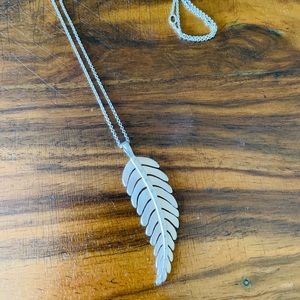 Stella & Dot Silver Feather Pendant Necklace